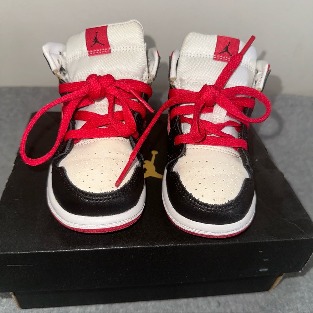 Jordan Kids Black White Red High-Top Sneakers
